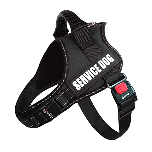 Lulala Service Dog Harness Belt for Large Dogs Medium Small Leash,No-Pull Reflective,Breathable Adjustable Pet with Piastic Handle Outdoor Walking - On Off Locker(Black M)
