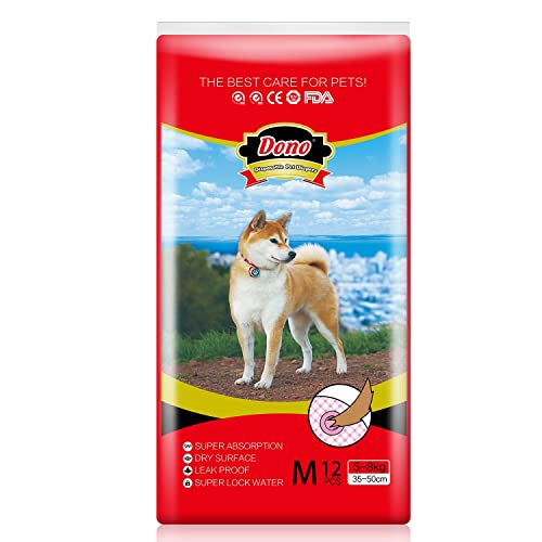 DONO Doggie Diapers Female - Disposable Dog Diapers for Girl Puppies Cats Diapers with Adjustable Tail Hole Cute Pink 12pcs (Medium, Pink)