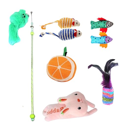 Cature Care by Nature 6 in 1 Pcs Cat Toys for Interactive Toys Cats Teaser Cat Stick Toy with Bell, Feather Fluffy Mouse Toy, Cat Disco Ball, Feather Rolling Toy, Indoor Cat Kitten Toys (Pack 6)