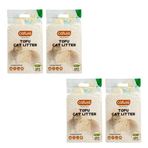Cature Care by Nature Tofu Cat Litter Natural Flushable Clumping Litter Plant Based Biodegradable Ultra Odour Control 99% Dust Free Low Tracking Cat Litter (Original, 6L, PACK4)