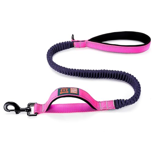 cature Care by Nature Dog Leash With Double Padded Handles And Bungee Rope,Reflective Training Leash With Traffic Handle For Medium To Large Dog Breeds,Adjustable Lengths(4-5.5 Ft)Pink