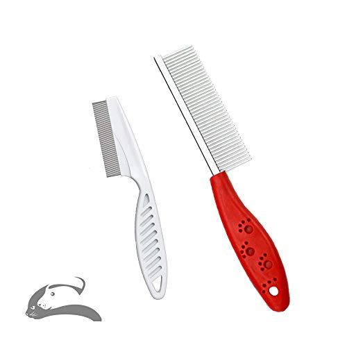 Sorxine Pet Comb for Dogs & Cats,Small Dog & Cat Grooming Comb 2 Combs,Pet Stainless Steel Teeth Dogs Comb for Removing Matted Fur, Knots & Tangles,Shedding Comb,Red