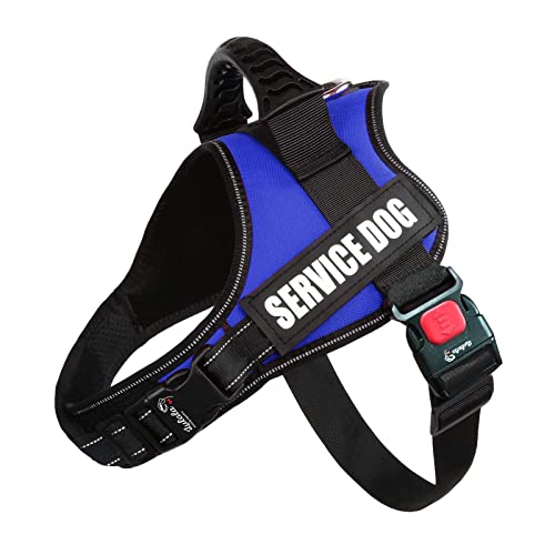 Lulala Service Dog Harness Belt for Large Dogs Medium Small Leash,No-Pull Reflective,Breathable Adjustable Pet with Piastic Handle Outdoor Walking - On Off Locker(Blue L)
