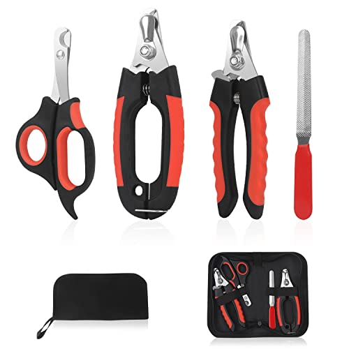 Cature Care by Nature Dog Nail Clippers Trimmer Set-Quick Safety Guard to Avoid Over-Cutting, Stainless Steel Razor Sharp Blades, Sturdy Non-Slip Handles, Storage Bag and Nail File, Pet Grooming