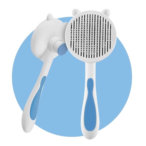Cature Care by Nature Dog & Cat Brush Pet Hair Brush Cat Grooming Brush Self Cleaning Slicker Brush For Short And Long Hair Dogs Cats, Shedding Grooming Brush To Remove Loose Hair, Mats, Tangles- Blue