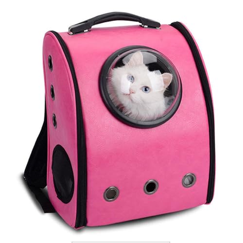 Emily Pets PU Portable Space Capsule Breathable Outdoor Ventilation in Backpacks Travel Carrier for Small Pets (Pink)