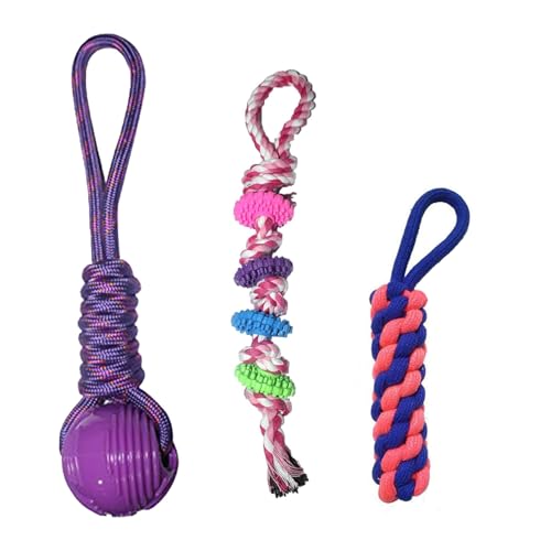 Cature Care by Nature Pets Rope Toys for Dogs - Puppy Chew Teething Durable Cotton Toys for Playing, Teeth Cleaning, and Training (Pack of 3, Color May Vary)
