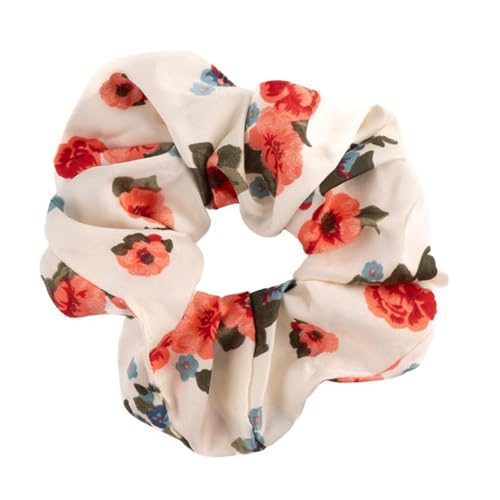 F DREAM Women's Hair Scrunchies Flower Print Design Hair Bands Scrunchy Hair Ties Ropes Scrunchie Hair Scrunchies (White)