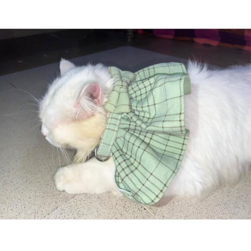Lulala Stylish Green Plaid Cat Bow Tie Collar – Adjustable Comfortable Pet Accessory for Cats and Kittens – Trendy and Soft Plaid Design for Fashionable Pet Clothing (Large)