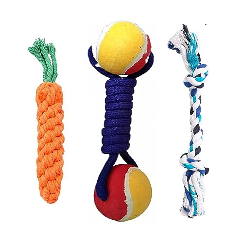 cature Care by Nature Dog Rope Toys Puppy Small And Medium Dogs Dogs Interactive Durable Washable Cotton Dog Chew Rope Toys Teeth Cleaning Pack Of 3 Rope Toys(Color May Vary)