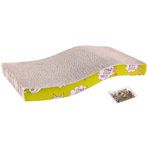 Cature Care by Nature Cat Scratcher Cardboard 2 in 1 Reversible Scratching Pad with Wave Shape Corrugated Scratch Toy and Catnip Cat Scratch Lounge for Furniture Safety Scratch Board for Cats.
