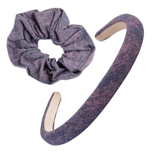 F DREAM Women's Pu Leather Hidden Headband, Hair Band and Scrunchies, Hair Ties, Ponytail Holder,Hair Accessories(Pack2)(Purple)