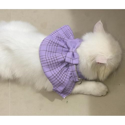 Lulala Stylish Purple Plaid Cat Bow Tie Collar – Adjustable Comfortable Pet Accessory for Cats and Kittens – Trendy and Soft Plaid Design for Fashionable Pet Clothing (Large)