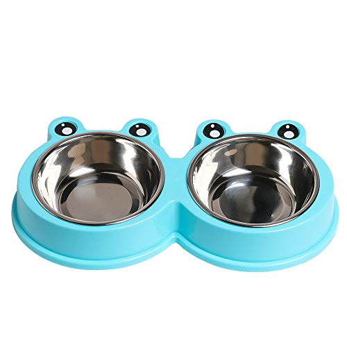 Cat Bowls for Food and Water, Rapsrk Stainless Steel Cat Food Bowls Pet Bowl with Rubber Base Small Cat Dog Bowl with Cute Cats Painted Cat Water Bowls Non-Slip Kitten/Rabbit/Puppy Cat Dish -