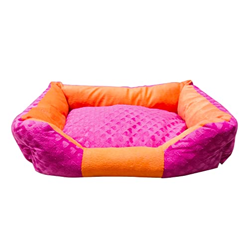 emily pets Dog Dual Ultra Soft Velvet Luxury Sofa Bed Pet Bed | Dog Bed | CAT Bed | Puppies Puppy Bed | Rabbit Bed(Pink-Oange Color (Large)