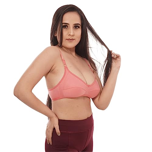 Lulala Women's Wirefree Non Padded Super Combed Cotton Elastane Stretch Full Coverage Everyday Bra with Adjustable Straps Cotton Coral 36 C