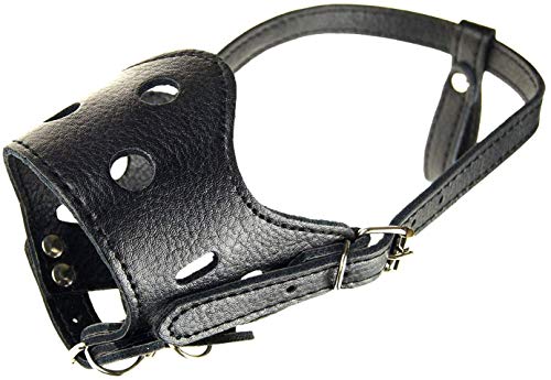 Emily Pets Dog Polyurethane Leather Breathable Biting and Barking Safety Mask (Medium, Black)