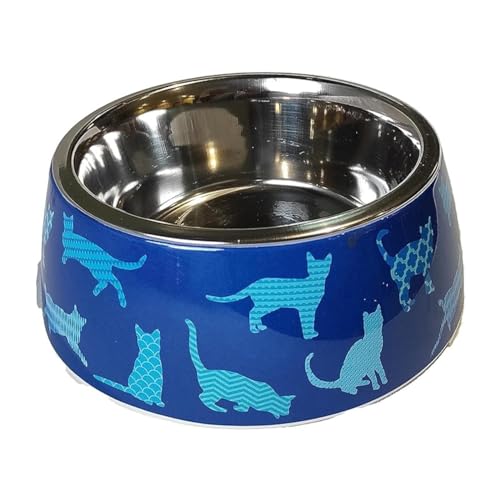 Cature Care by Nature Anti-Skid Melamine Detachable Stainless Steel Food Bowls for Cats (Blue) - Medium-380 ml