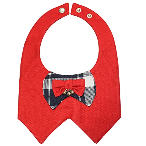 Emily Pets Bandana Collar Fashion Classic Plaid Bow Tie Dog Collar for Medium Adjustable Dog Collar and Bandana for Large Dog Bandana Collar for Small Dogs (L, Red)