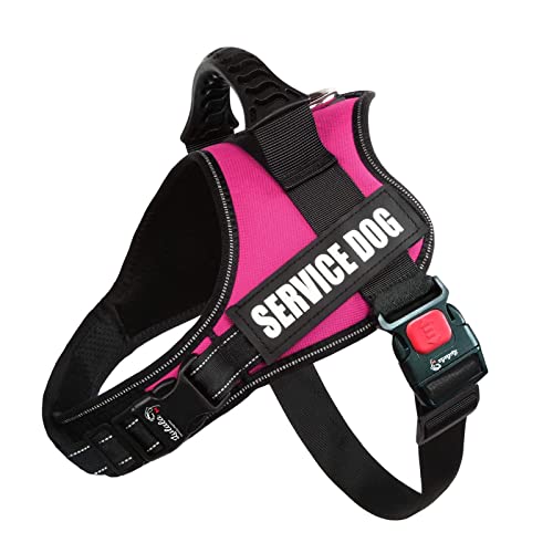 Lulala Service Dog Harness, Large Medium Small Dog No-Pull Reflective Vest,Breathable Adjustable Pet Harness with Piastic Handle for Outdoor Walking -with On Off Locker(Pink M)