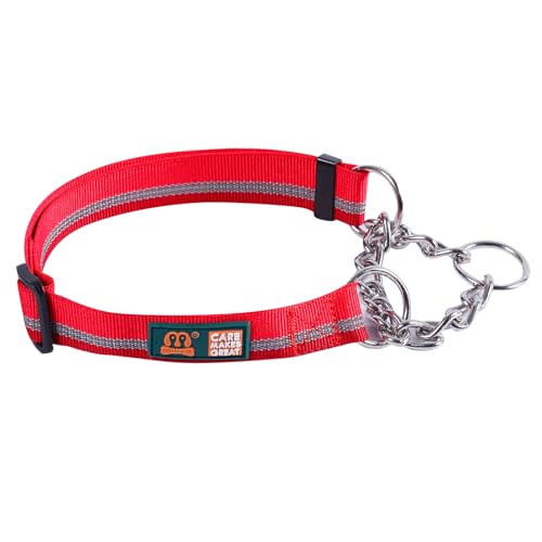 Cature Care by Nature Martingale Collar for Dogs Reflective Nylon Dog Training Collars Soft Padded No Pull Adjustable Collars Stainless Steel Chain Collar for Large/Medium/Small Dogs (Red, M)