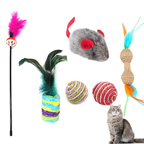 cature Care by Nature 5 in 1 Cat Combo Toy Durable Cat Stick with Ball 2 Toy Ball Sisal Ball Interactive Cat Ball Cat Rolling Ball Scratch Cat Toy Fluffy Mouse 2 Cat Rolling Feather Toy (Pack of 5)