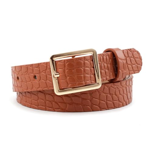 F DREAM Womens Belt Leather Waist Belt Square Gold Buckle Belt for Women & Girls (Brown-32 Inch)