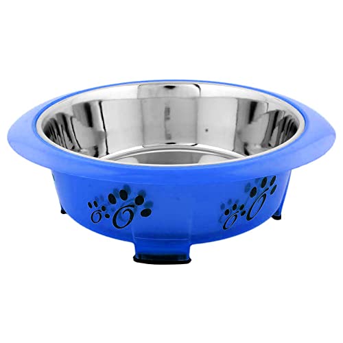 Emily Pets Designer Oval Fusion Pet Feeder Bowls with Non-Skid Bottom (Blue, Medium)