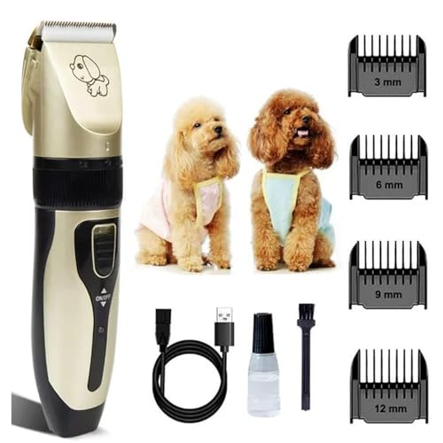 Emily Pets Pet Clipper, Professional Dog Grooming Kit, Cordless Dog Grooming Clippers, Dog Hair Trimmer, for Dogs and Cats (Gold)