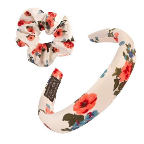 F DREAM Women's Hair Scrunchies and HairBand Flower Print Design Hair Bands Scrunchy Hair Ties Ropes Scrunchie Hair Scrunchies Headband Hair Accessories (Pack2)(White).