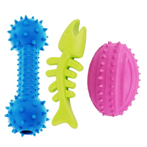 emily pets 3 Piece Dog Toy Set Pack with Chew Toys for Rubber Combo Playing Chewing Interactive Durable Small Puppy 3 in 1