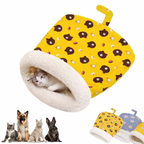 Cature Cat Sleeping Bag Bed for Indoor Cats | Self-Warming 360° Wrap Cat Cave | Cozy Plush Pet Bed | Washable Soft Cat House | 23 x 17.7 x 9.8 Inches