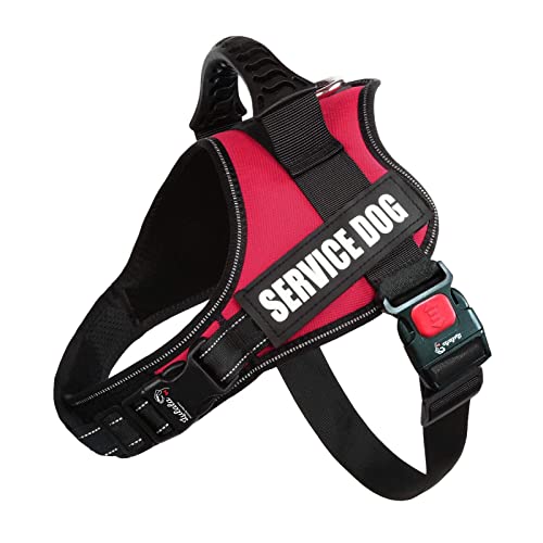 Lulala Service Dog Harness, Large Medium Small Dog No-Pull Reflective Vest,Breathable Adjustable Pet Harness with Piastic Handle for Outdoor Walking -with On Off Locker(Red L)