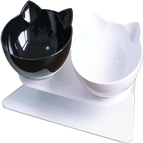 cature Care by Nature Plastic Cat Bowls Elevated Cat Food Water Bowls Set,15° Tilted Raised Cat Bowls,Anti Vomiting Cat Dish Pet Feeder Bowls With Stand For Indoor Cats & Dogs (White, 27x14x14 Cm)