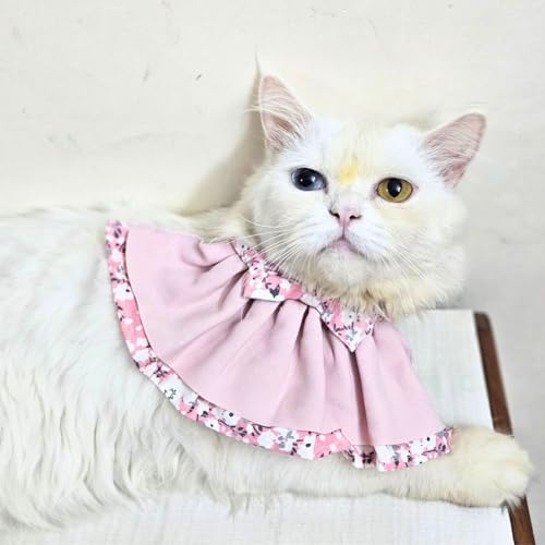 Lulala Floral Cat Collar with Bow – Adjustable Soft Fabric Pet Accessory for Cats & Kittens | Cute, Comfortable Outfit for Everyday Wear, Photoshoots & Special Occasions (Small)