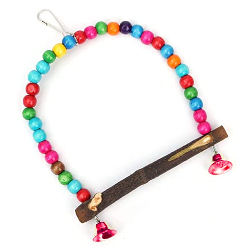WildBird Care Peety Pets Parrot Standing Swing Hanging Toys Birds Colorful Wooden Bead Cage Holder Acessories with Bells (Pack of 1)