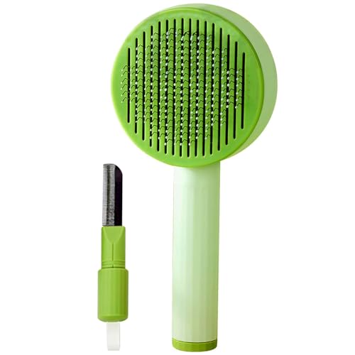 Emily Pets Cat Comb Set-Self-Cleaning Cat Brush, Deep Cleansing Slicker Brush for Dogs, Ultimate Pet Grooming Brush for Cats, Cat Brush with Release Button (Green)