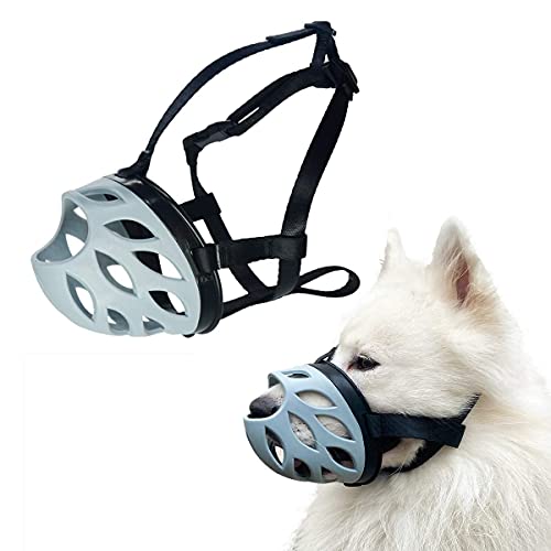 Emily Pets Dog Muzzle to Prevent Barking, Biting and Chewing, Soft Rubber Basket Muzzle for Small, Medium and Large Dogs (1 - Poodle, Grey)