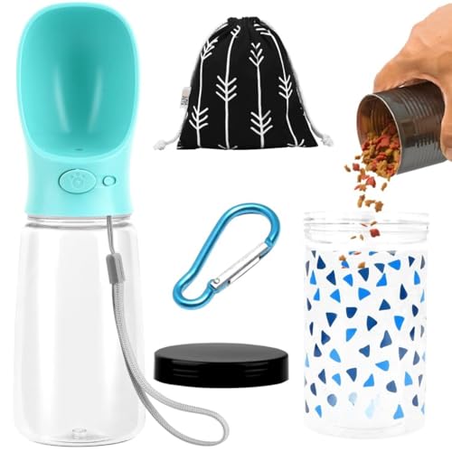 Emily Pets Portable Dog Water Bottle with Food Storage Box & Travel Bag – Leak-Proof Water Dispenser with Drinking Bowl – Dog Travel Cup & Outdoor Accessories