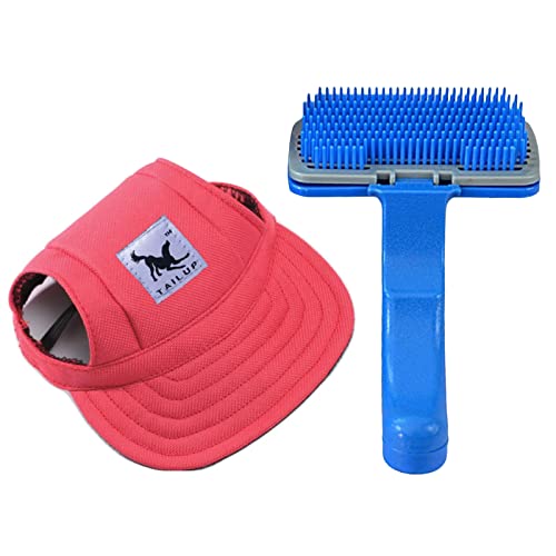 Emily Pets Slicker Brush for Dogs Cats Puppies & Rabbits-Self Cleaning Slicker Brush with Press Key, and Comes Dogs and Cats Sport Hat Cap (Multi Color, Pack 2)