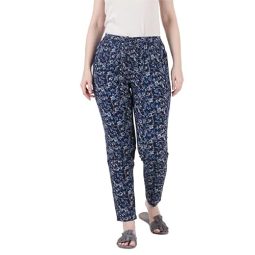 F Dream Women Floral Printed Pajama Super-Soft Short & Long Sleeve Pants (Dark Blue, 42 Inch)