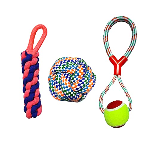 emily pets 3 Piece Dog Toy Set Combo,Cotton Rope Toys for Dogs,Dog Toys-Dog Chew Toys-Puppy Teething Toys-Puppy Chew Toys-Rope Dog Toy-Puppy Toys-Small Dog Toys-Dog Toy Pack-Tug Toy(Pack of 3)