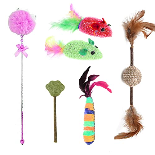 emily pets 5 in 1 Cat Toys Cat Stick, Feather Toy & Catnip Candy Toys Combo for Cats & Kittens (Pack of 5, Color May Vary)