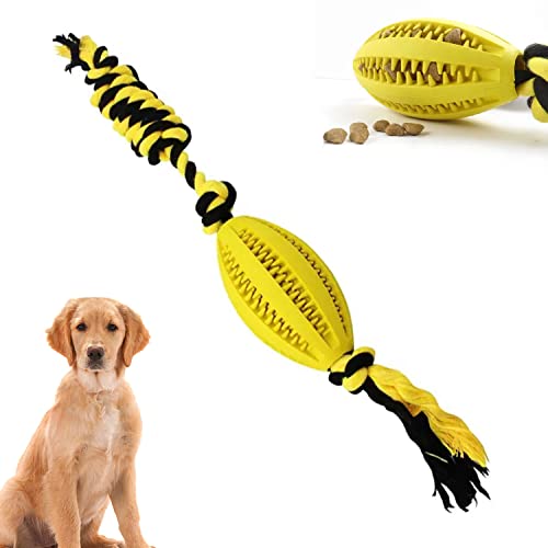 Cature Dog Rope Toy Teething Toy Chew Toy,Durable Treat Dispenser,Tug of War,Training Toy,Teeth Cleaning Ball,Interactive Toy,Pet Stimulation for Aggressive Chewers,Ball Rope Toy(Yellow, Large)