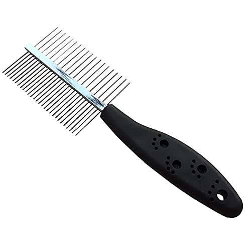 Emily Pets Double Sided Pet Comb Stainless Steel Pin Dog Grooming Brush-Medium (Black)