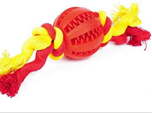 emily pets Dog Chew Ball Interactive Toys Cleans Teeth Training Balls Cotton Puzzles Rope for Small Medium Dogs Treats Aggressive chewers bits Feeder Dispensing (Color: Red)