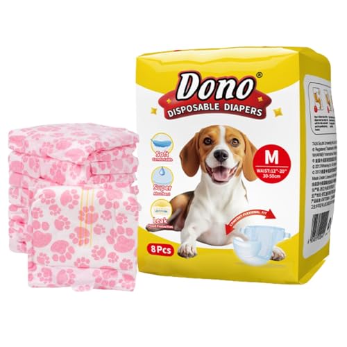 Emily Pets Disposable Diapers for Female Dogs, Size M (30–50cm) Waist Soft, Cotton-Like Pet Diapers with Adjustable Tail Hole, Leakproof, Breathable, Reusable Velcro – 8 Pieces