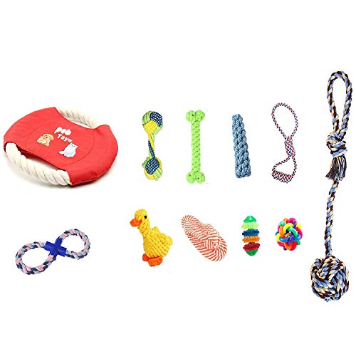 emily pets Durable and Strong Chew Toys - Natural Cotton Rope Braided Toys for Small to Medium Dogs (Multicolor, Pack of 11)