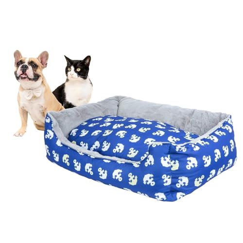 emily pets Soft Plush Pet Bed for Dogs & Cats | Washable Cushion Bed with Raised Sides | Comfortable Sleeping Nest | Blue Anchor Print