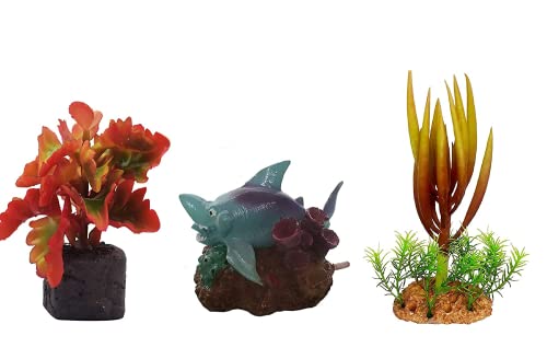 emily pets Aquarium Decorative Artificial Plastic Plant with Blue Shark Decorative Ornaments for Fish Tank